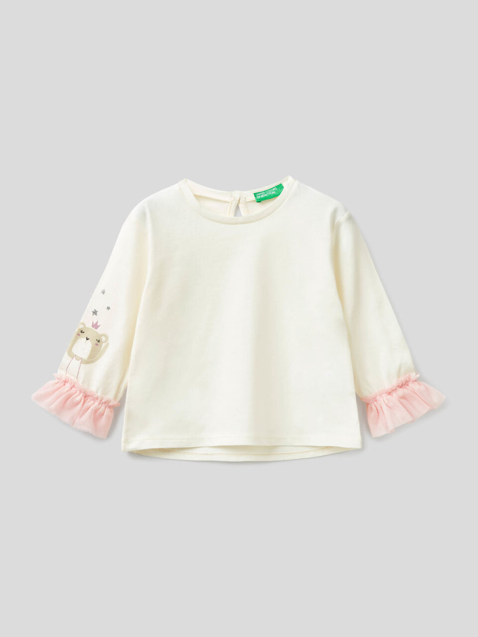100% cotton t-shirt with tulle cuffs image number 1