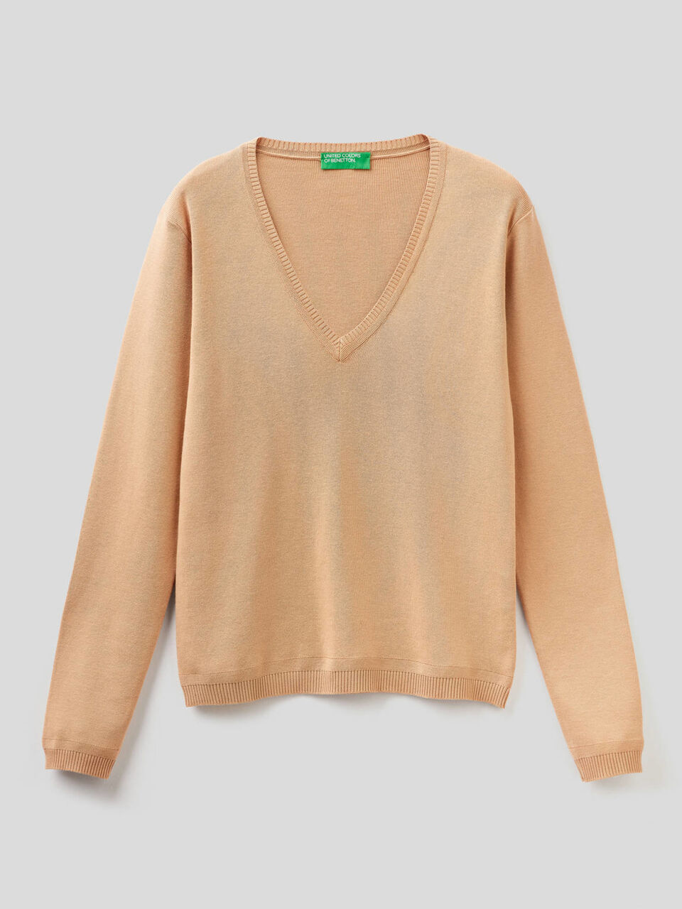 Pure cotton sweater with V-neck image number 1