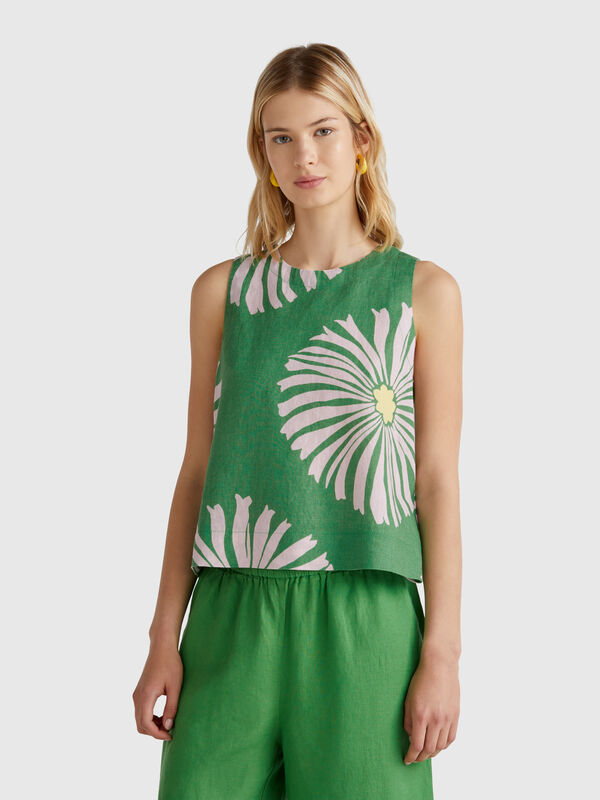Printed dress in pure linen Women