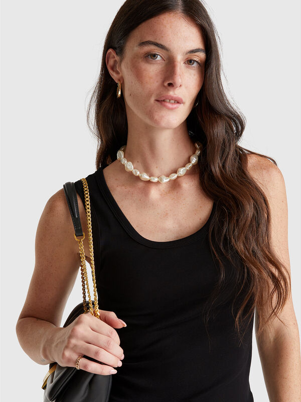 Black tank top in pure cotton Women