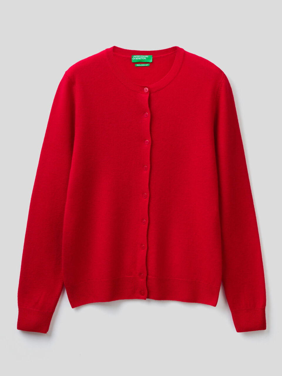 Crew neck cardigan in pure virgin wool image number 1