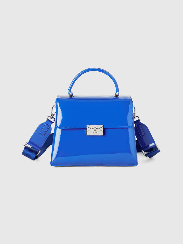 Medium blue bag in shiny mock patent leather Women