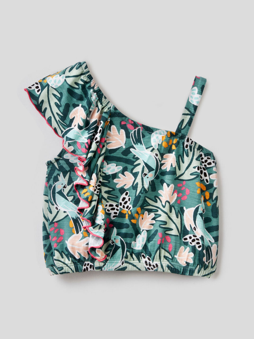 Patterned cropped top with rouches image number 2