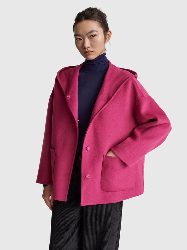 Jacket with hood in wool blend Women