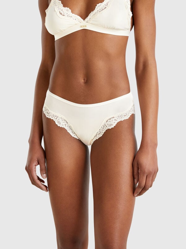 High-rise underwear with lace inserts Women