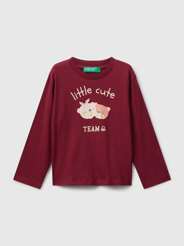 Cotton t-shirt with glittery print Junior Girl