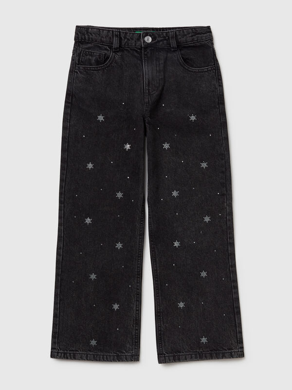 Straight fit jeans with rhinestones Junior Girl