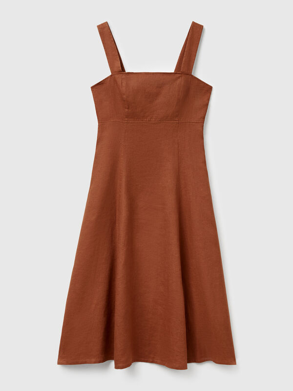 Square neck dress in pure linen Women