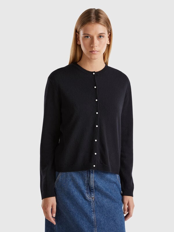 Black cardigan in pure Merino wool Women