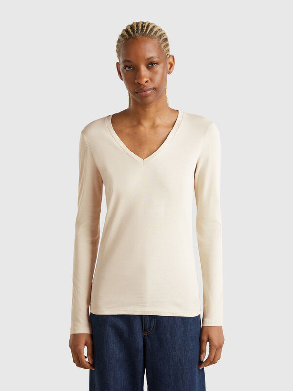 Long sleeve t-shirt with V-neck Women