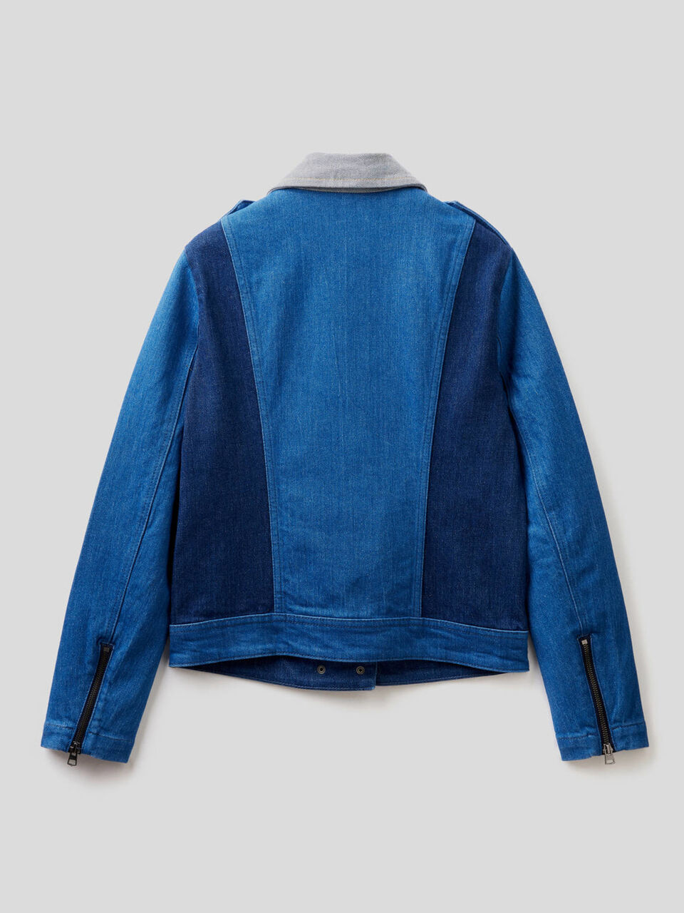 Denim patchwork biker jacket image number 2
