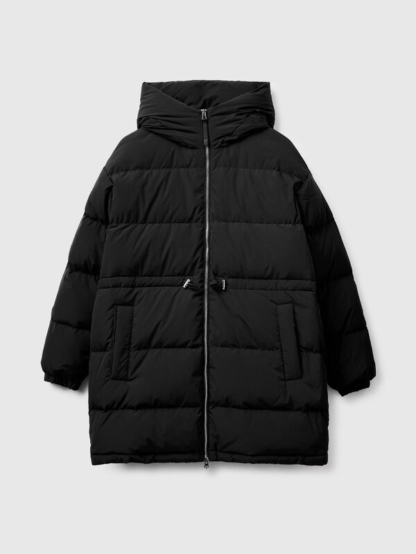 Long down jacket padded with recycled feathers Women