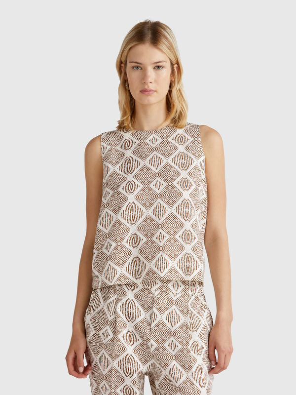 Printed dress in pure linen Women