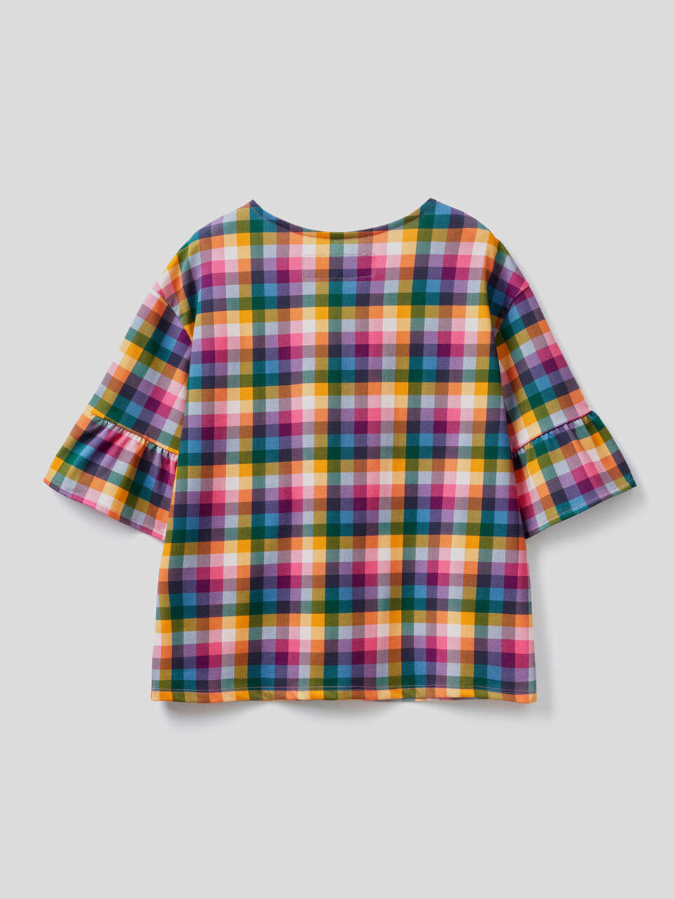 Check t-shirt with frilly sleeves image number 2