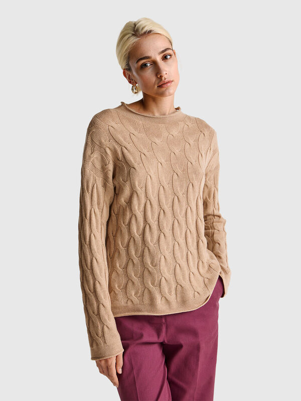 Cashmere blend sweater with cable knit Women