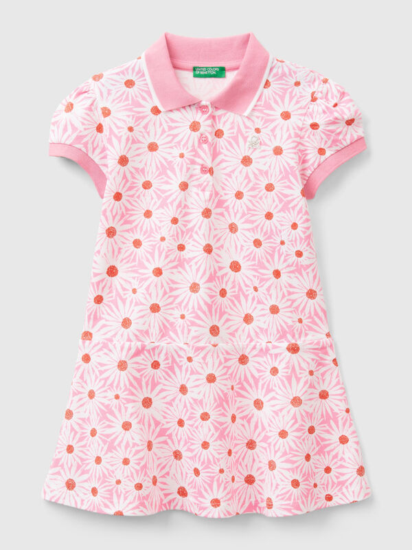 Light pink polo-style dress with floral print Junior Girl