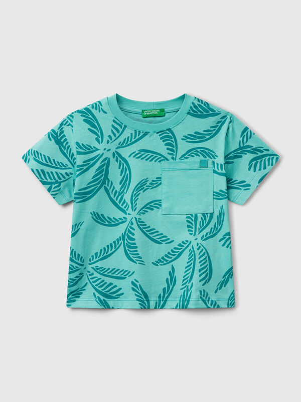Green t-shirt with tropical print Junior Boy
