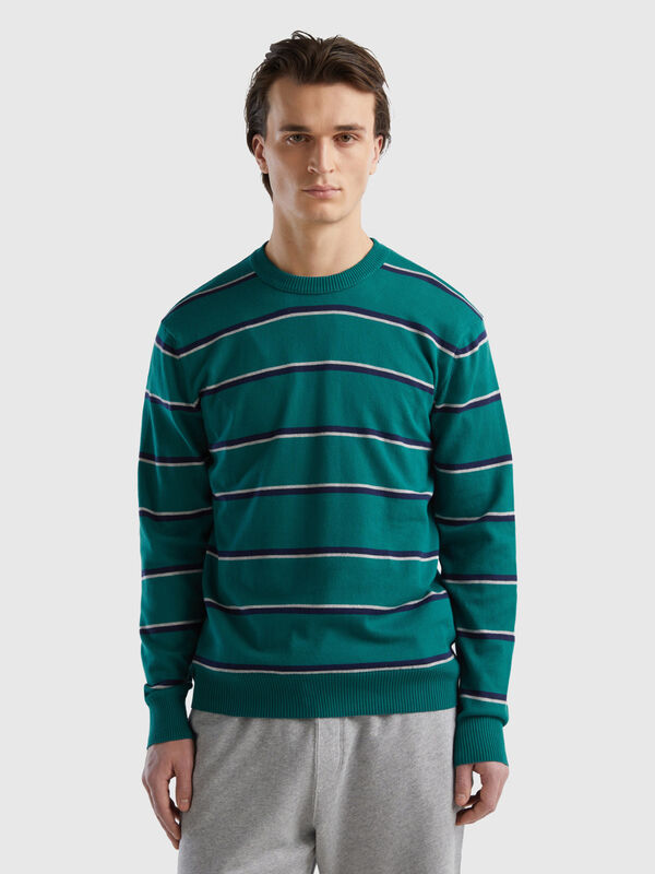 Striped 100% cotton sweater Men