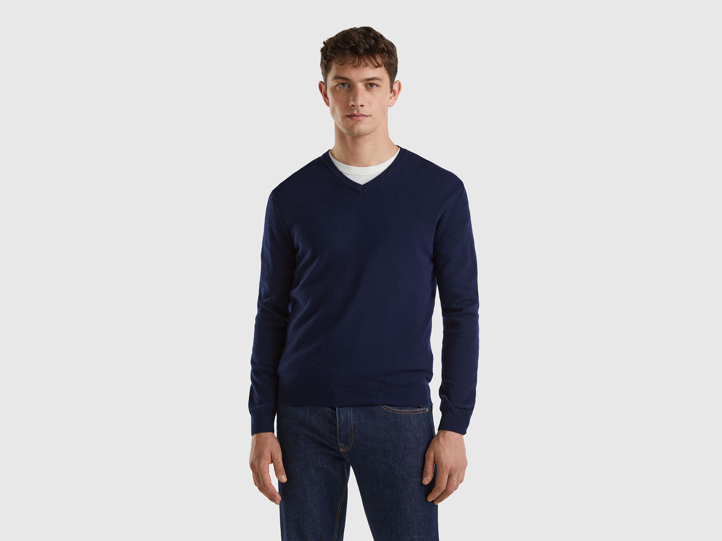 V neck clearance navy blue sweater
