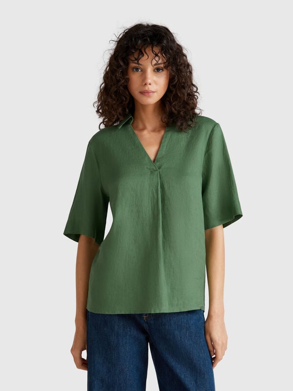 Short sleeve blouse in pure linen Women