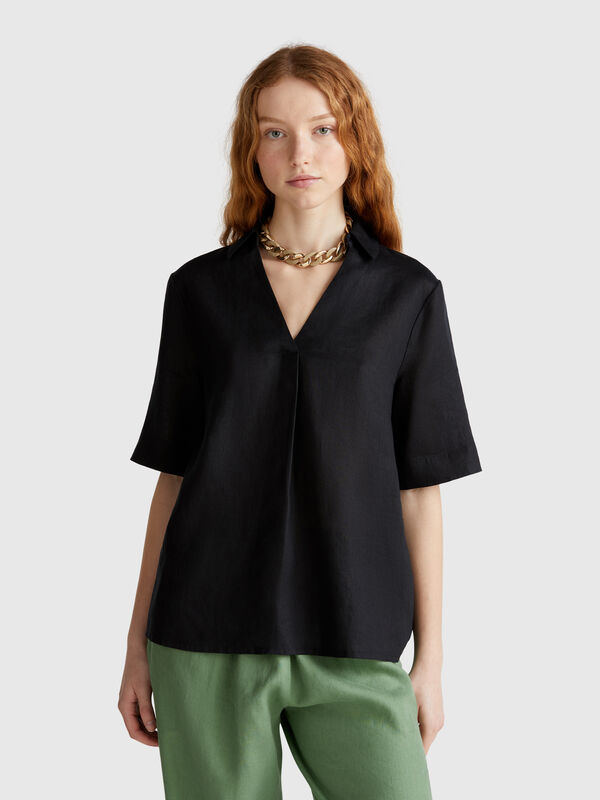 Short sleeve blouse in pure linen Women