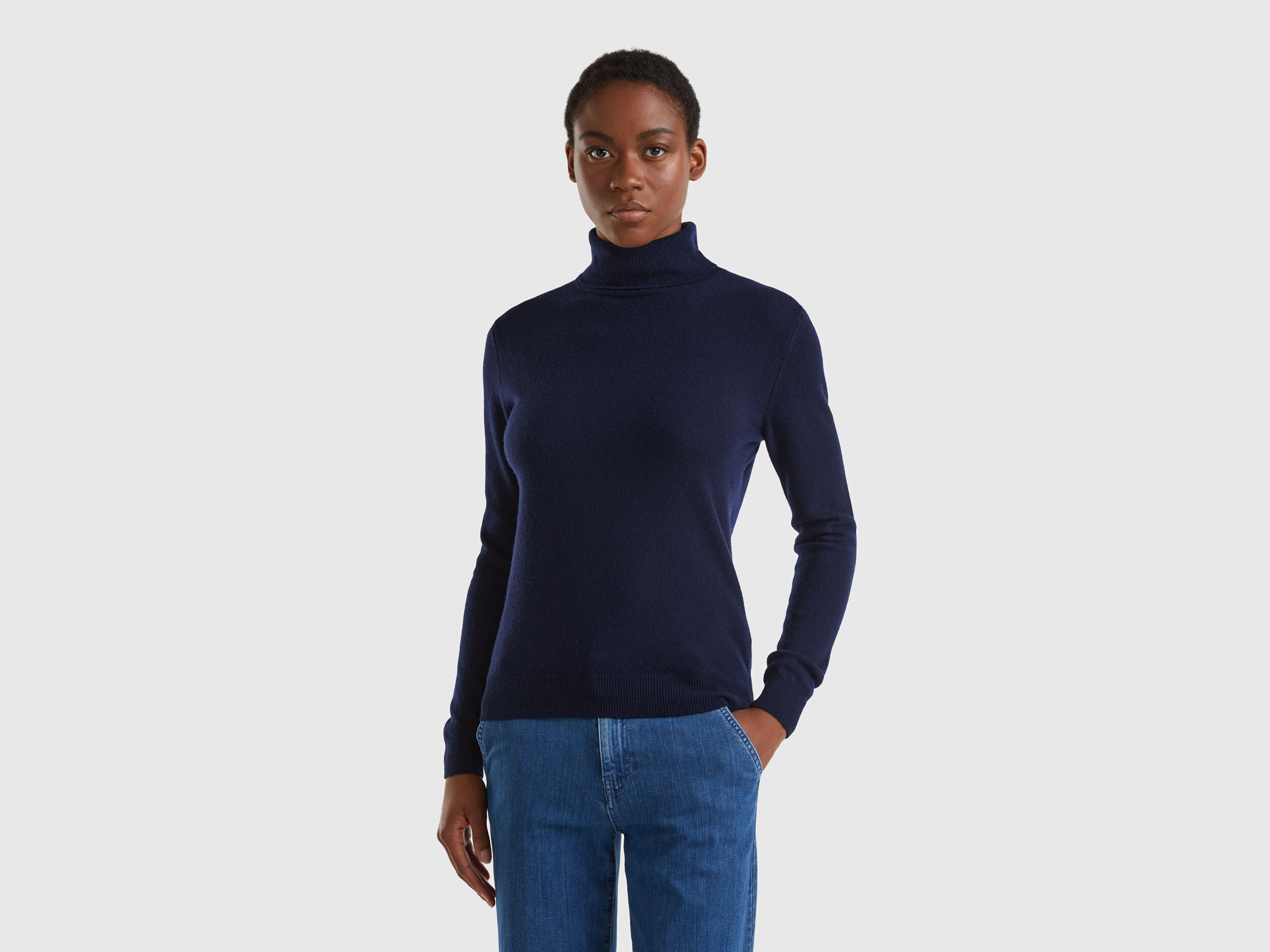 Dark blue turtleneck sweater on sale