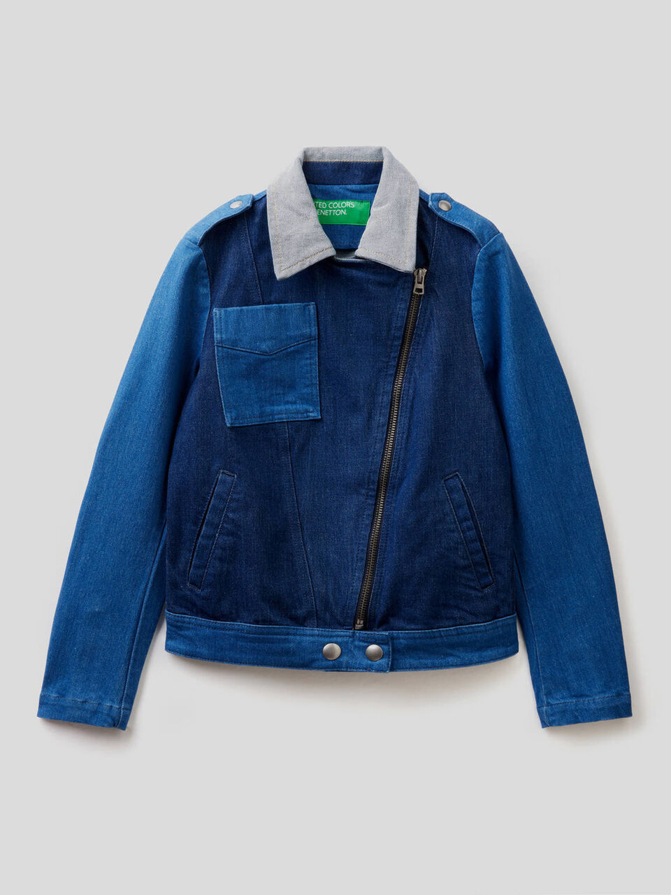 Denim patchwork biker jacket image number 1