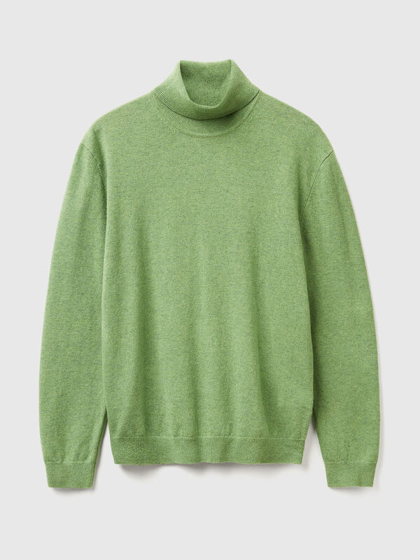Light marl green turtleneck in pure Merino wool Men
