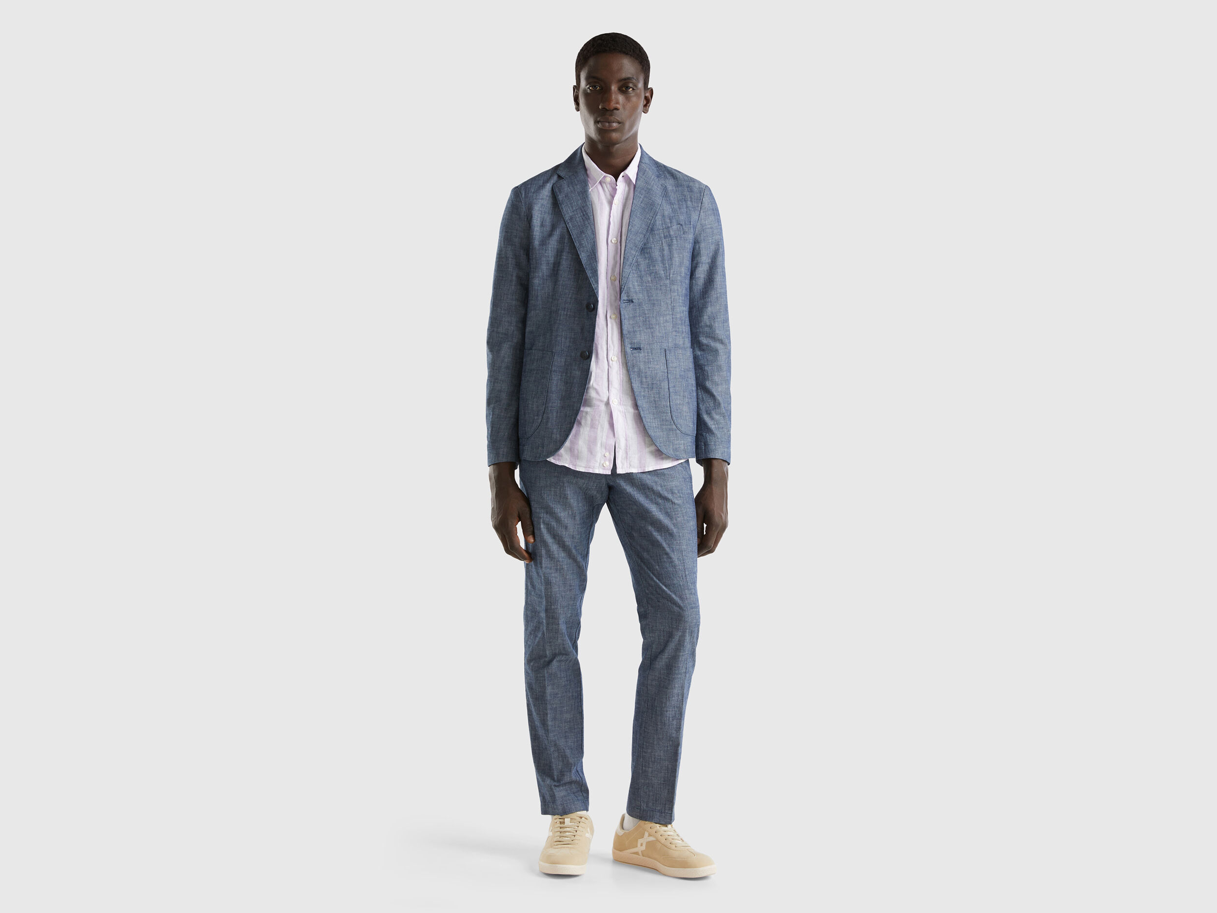Chambray blazer mens top