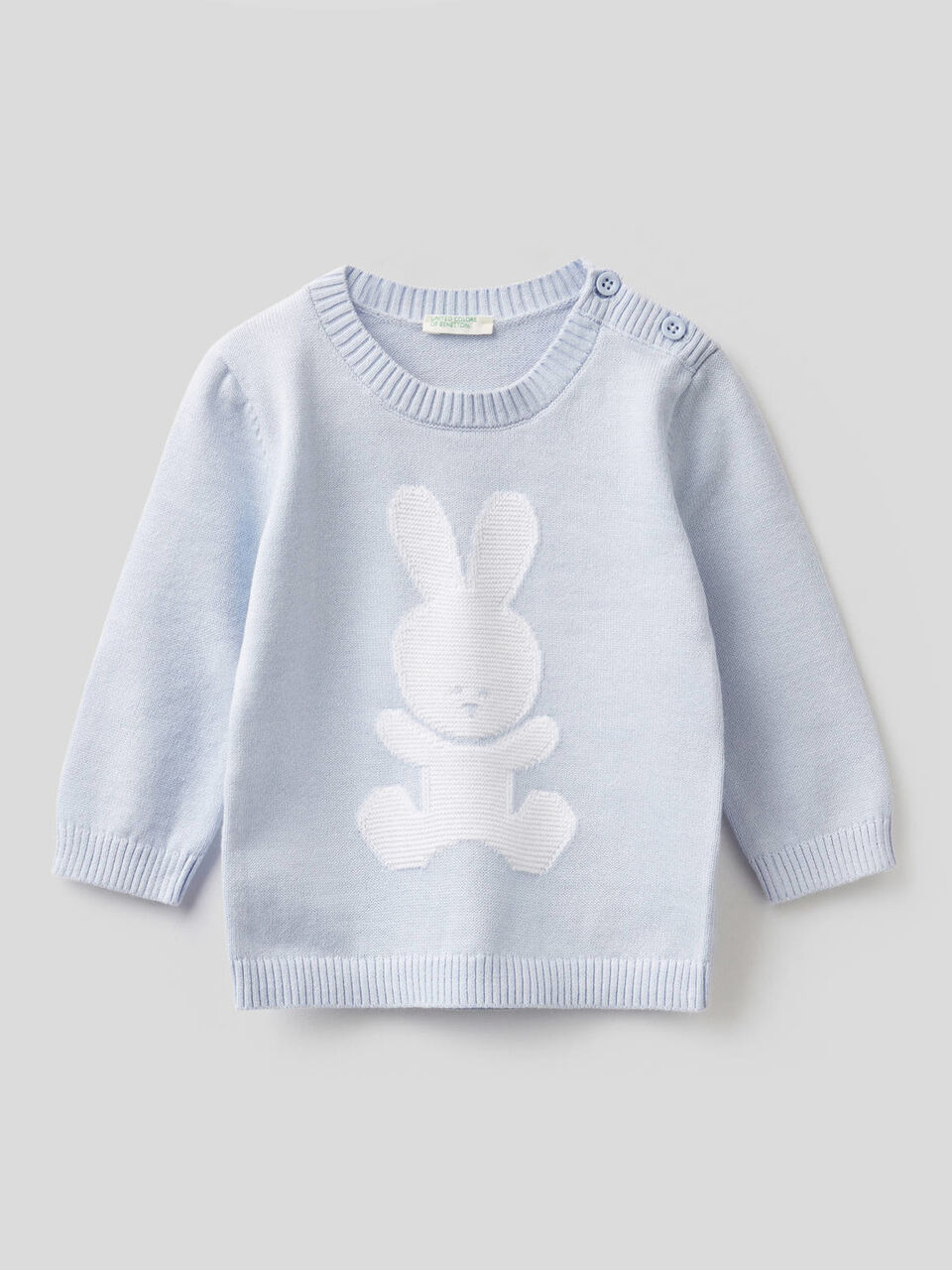 Crew neck 100% cotton sweater with inlay image number 1