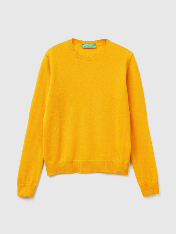 Ocher yellow crew neck sweater in Merino wool Women