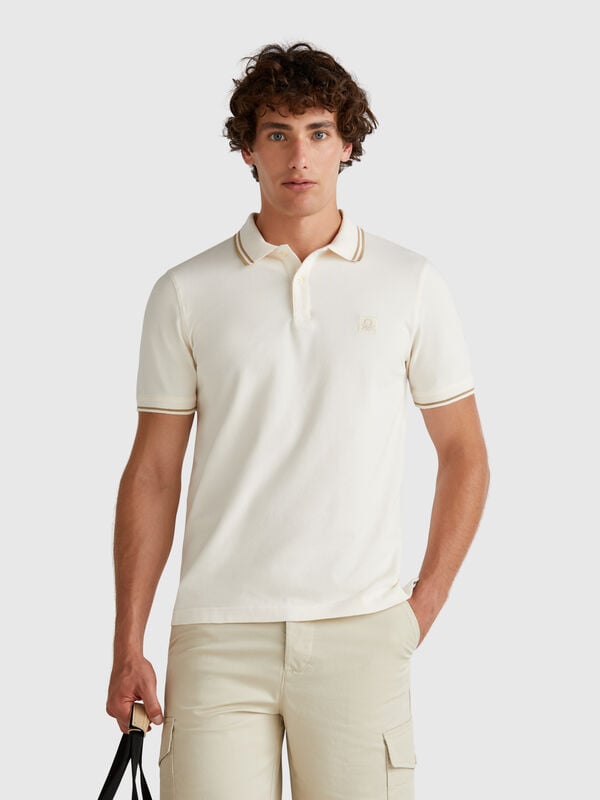 Cream slim fit polo Men
