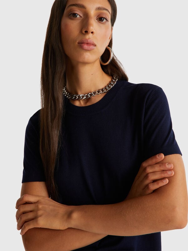 Short sleeve top in silk blend Women