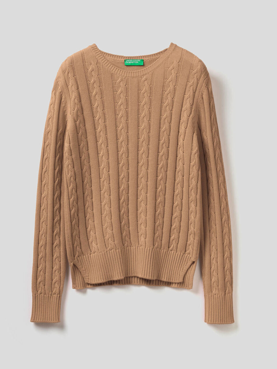 Cotton sweater with cable knit image number 1