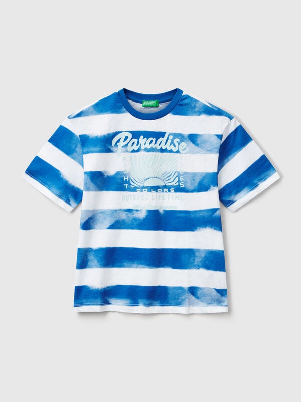 Striped t-shirt with print on front and back Junior Boy