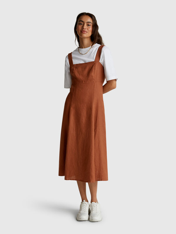 Square neck dress in pure linen Women