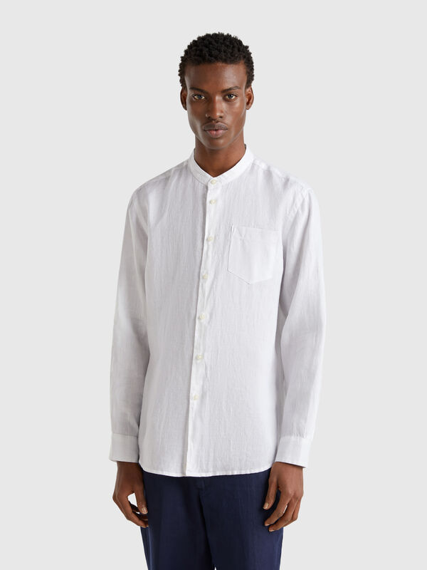 Linen short with Mandarin collar Men