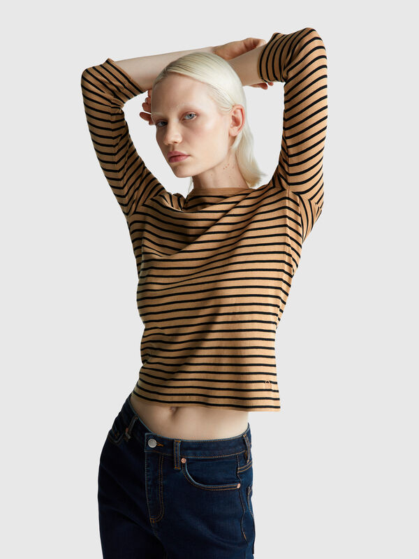 Striped 3/4 sleeve t-shirt in pure cotton Women