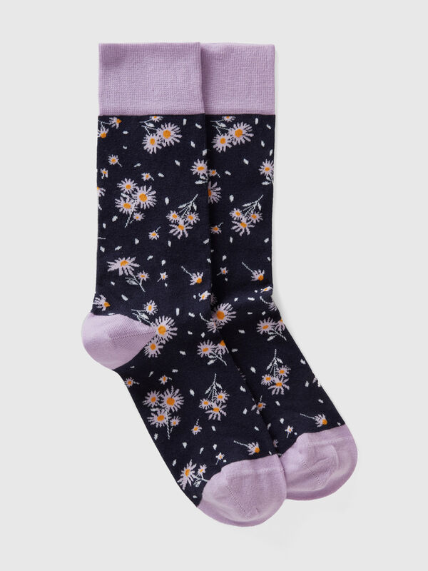 Long lilac and blue floral socks