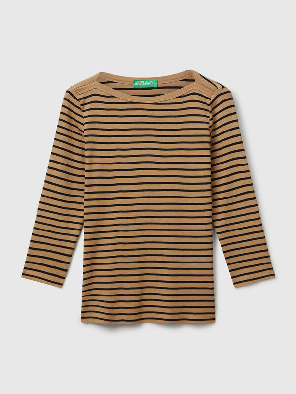 Striped 3/4 sleeve t-shirt in pure cotton Women