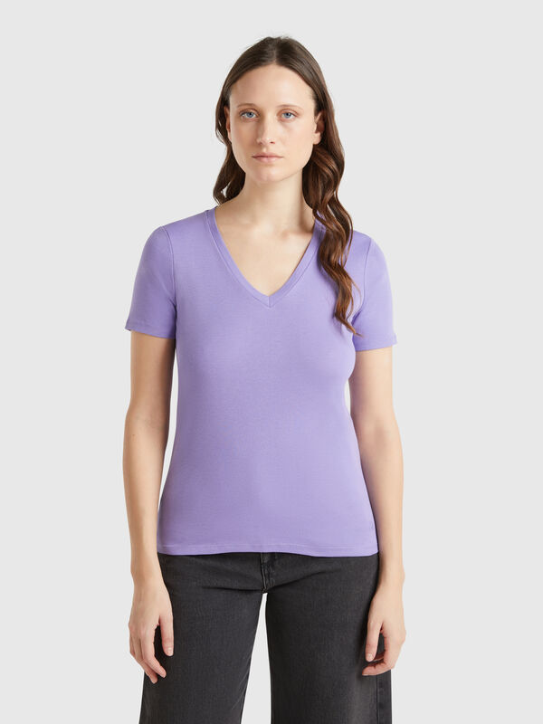 Periwinkle pure cotton t-shirt with V-neck Women