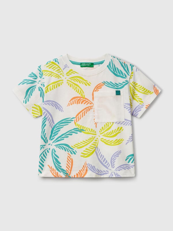 White t-shirt with tropical print Junior Boy