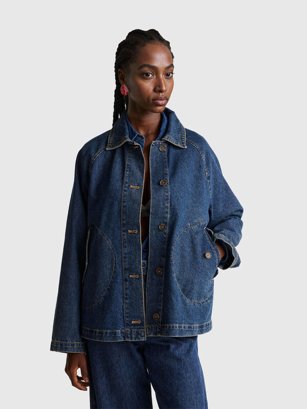 Short denim trench coat Women