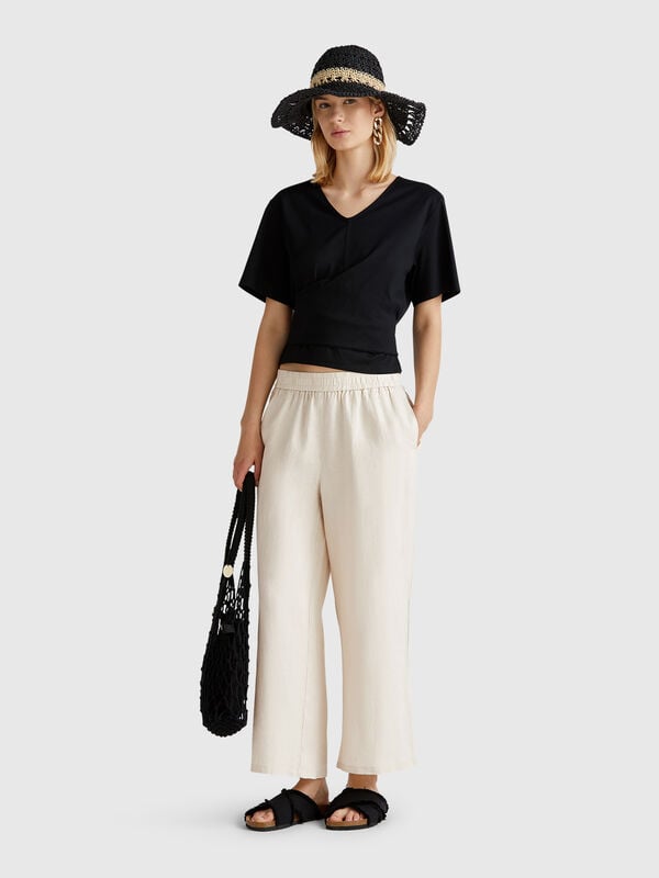 Wide leg trousers in pure linen Women