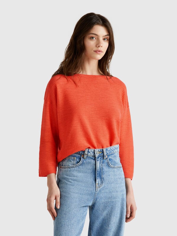 Sweater in linen blend with 3/4 sleeves Women
