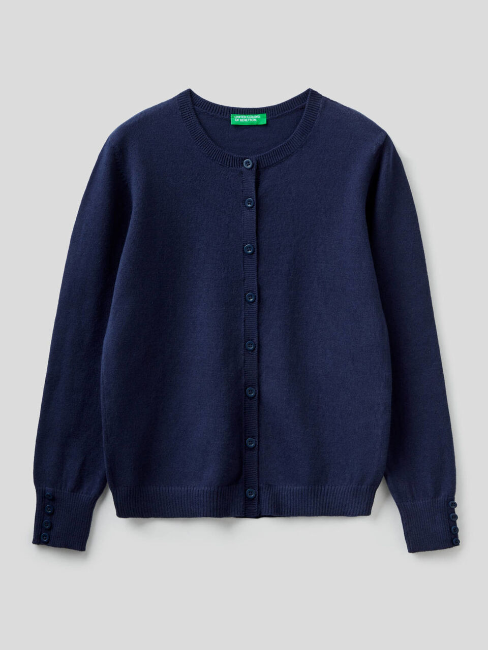 Cotton blend crew neck cardigan image number 1