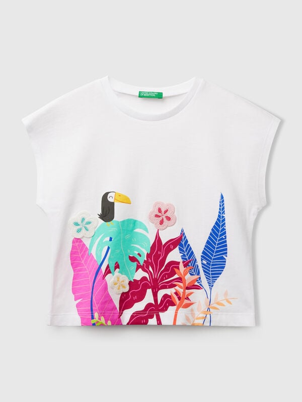 T-shirt with print and crochet applique Junior Girl