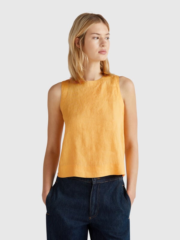 Sleeveless top in pure linen Women