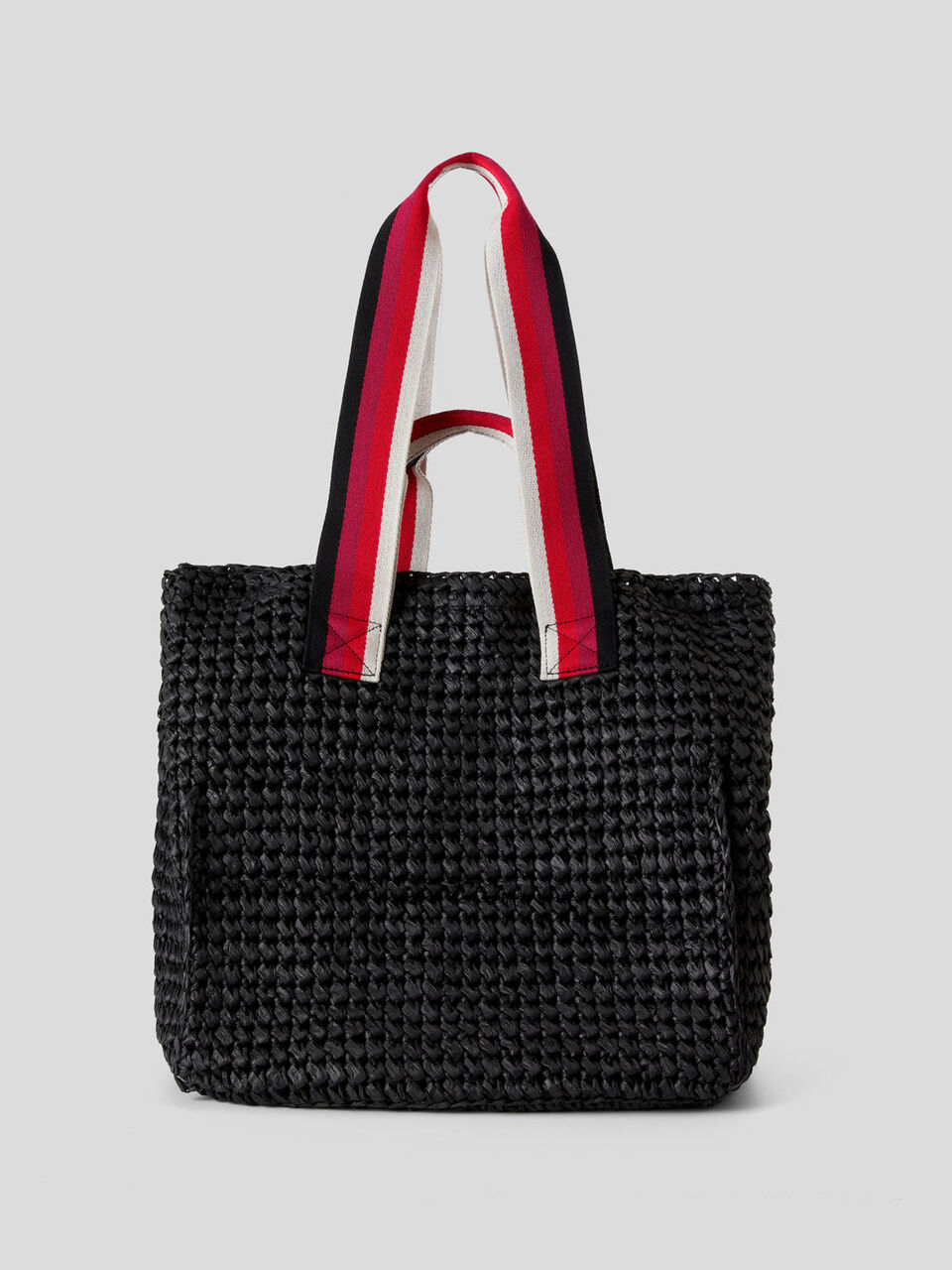 Straw look bag with striped handles image number 1