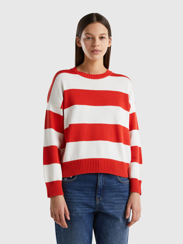 Striped sweater in tricot cotton Women